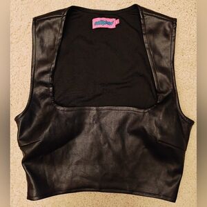 Edikted Faux Leather Crescent Square Neck Crop Top